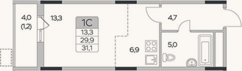 Планировка: Студия, 29,9 м²