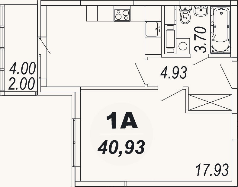 Планировка: 1-к, 38,9 м²