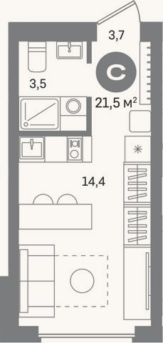 Планировка: Студия, 21,5 м²
