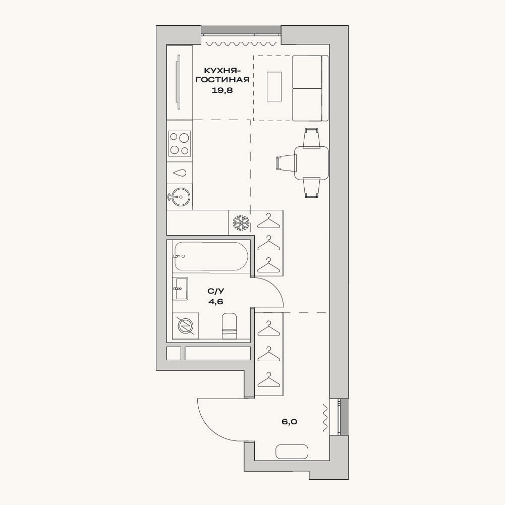 Планировка: Студия, 30,4 м²