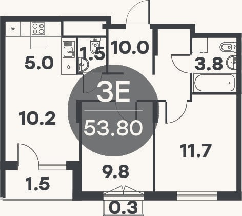 Планировка: 3-к, 52 м²