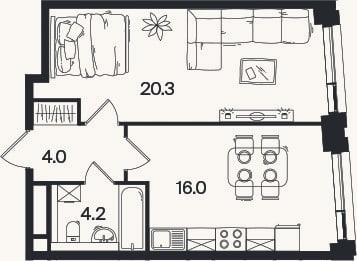 Планировка: 2-к, 44,5 м²