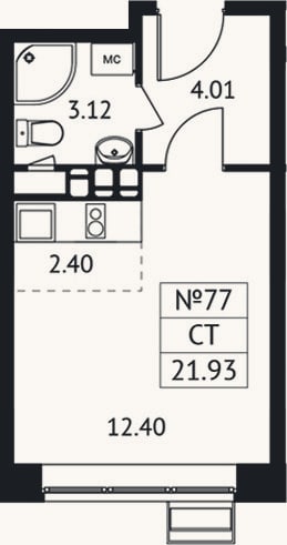 Планировка: Студия, 21,9 м²