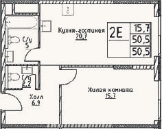Планировка: 2-к, 50,5 м²