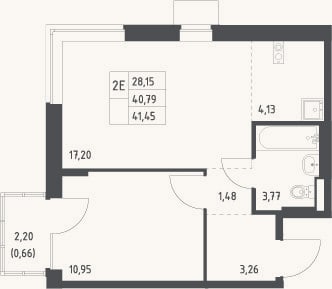 Планировка: 2-к, 40,8 м²