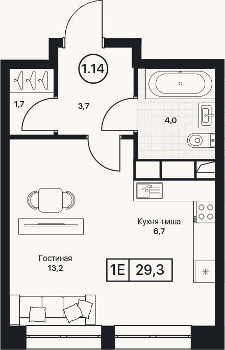 Планировка: Студия, 29,3 м²