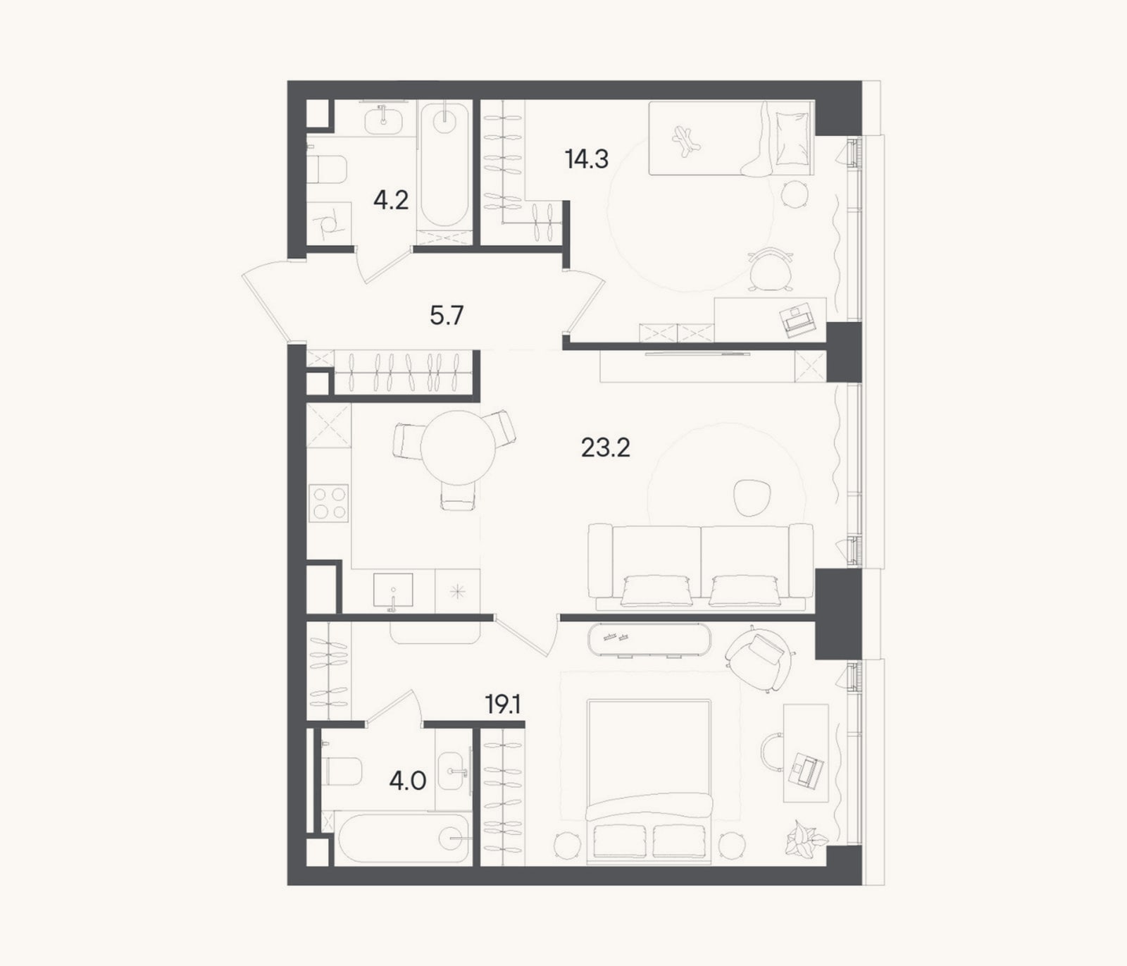 Планировка: 3-к, 70,5 м²