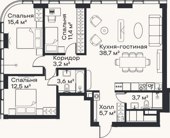 Планировка: 4+ к, 94,2 м²