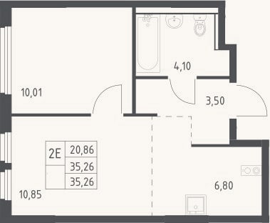 Планировка: 2-к, 35,3 м²