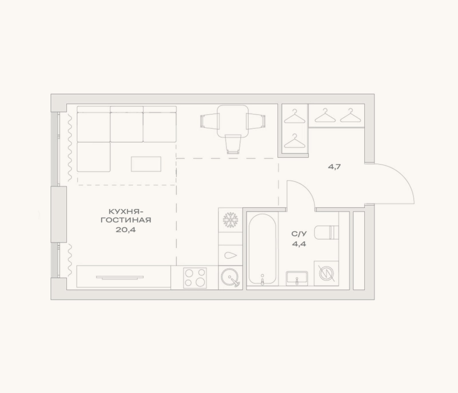 Планировка: Студия, 29,5 м²