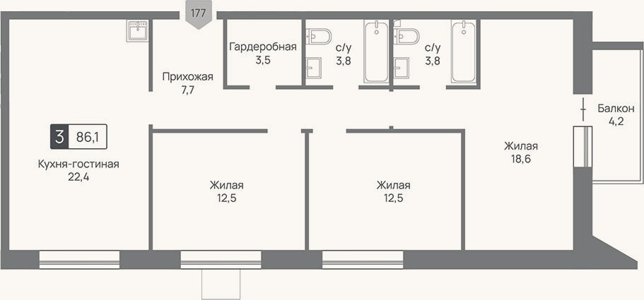 Планировка: 4+ к, 84,8 м²