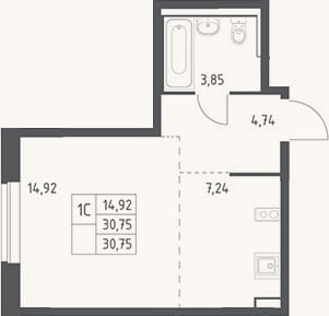 Планировка: Студия, 30,8 м²