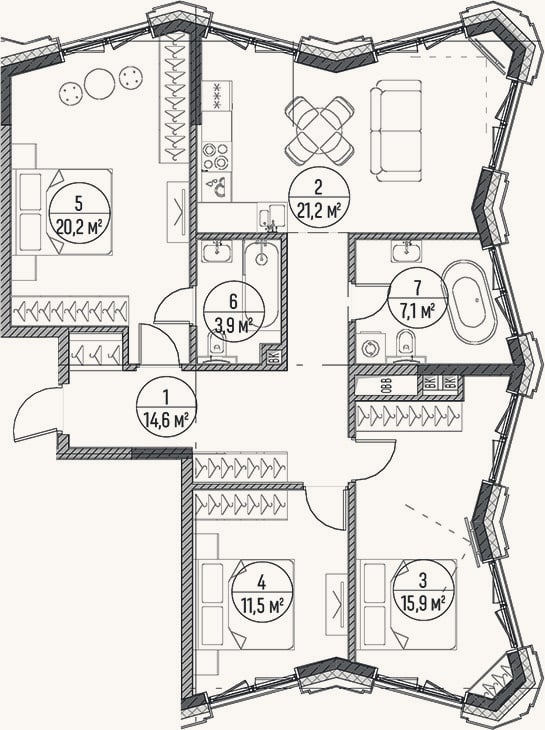 Планировка: 4+ к, 94,4 м²
