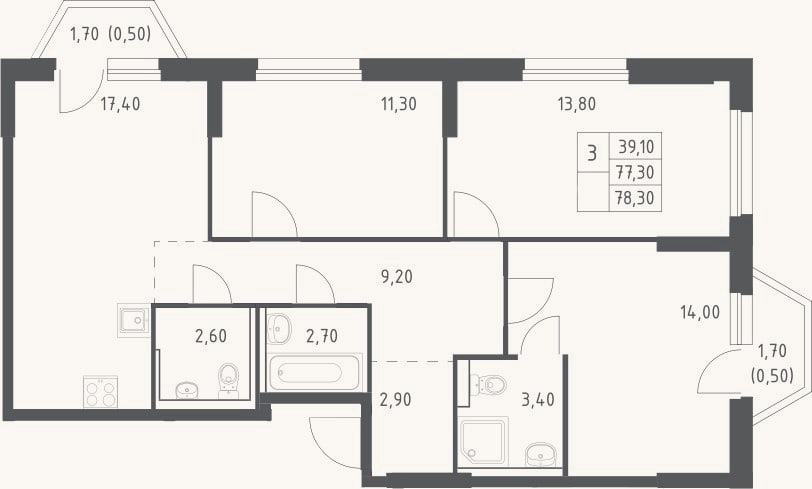 Планировка: 4+ к, 77,3 м²