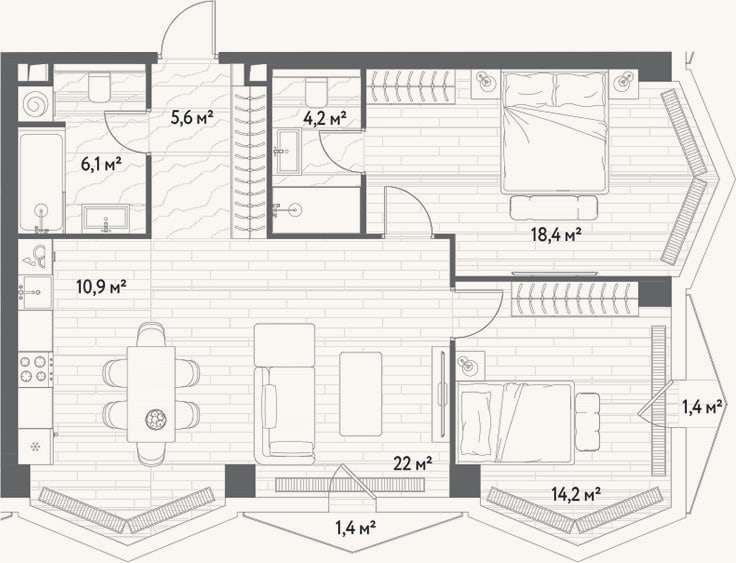 Планировка: 3-к, 81,4 м²