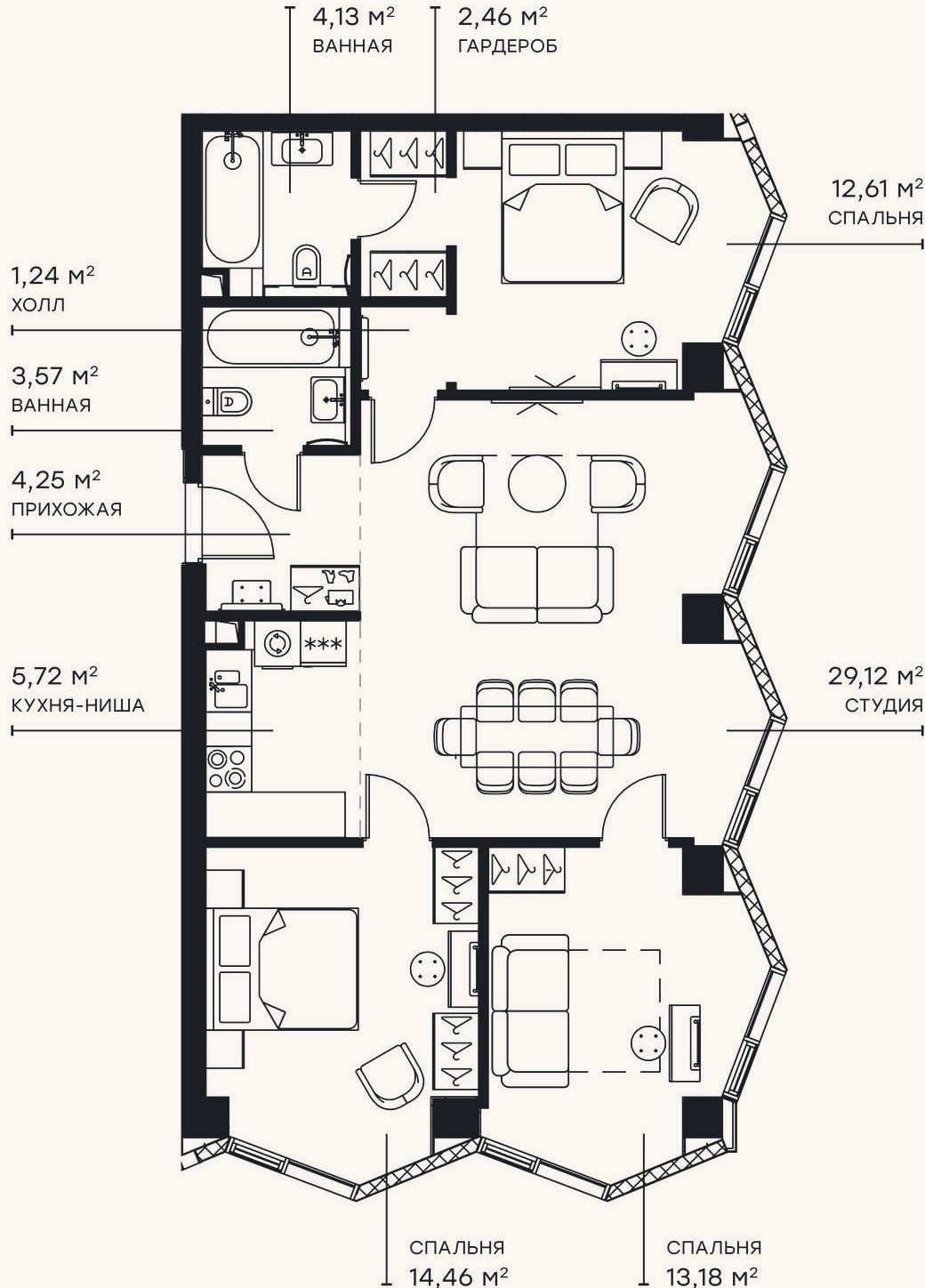 Планировка: 4+ к, 90,7 м²