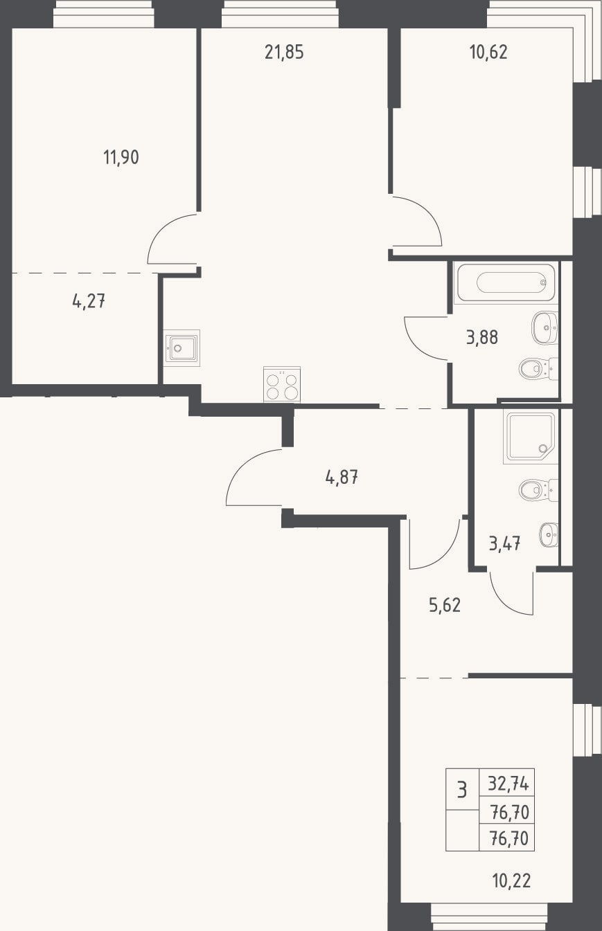 Планировка: 4+ к, 76,7 м²