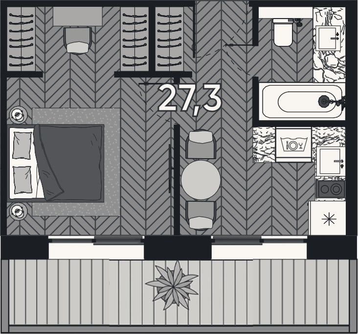 Планировка: 2-к, 30,9 м²