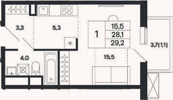Планировка: Студия, 29,8 м²