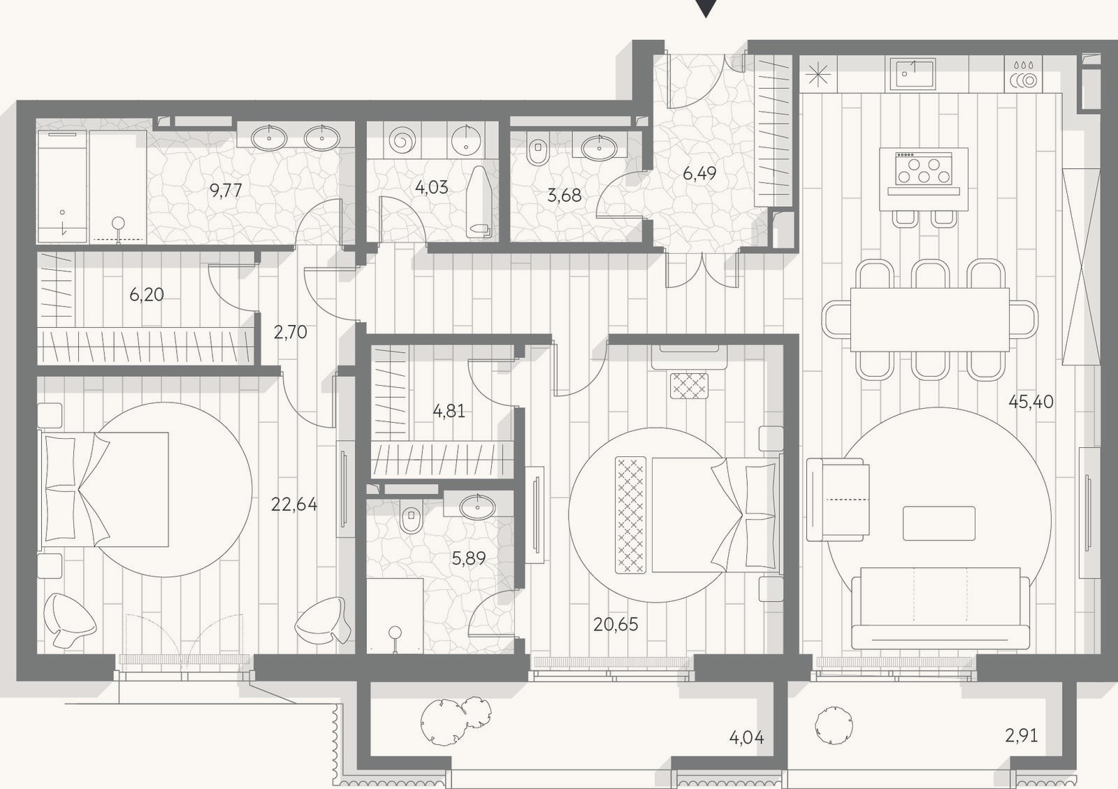 Планировка: 3-к, 141 м²