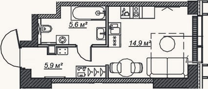 Планировка: Студия, 26,4 м²