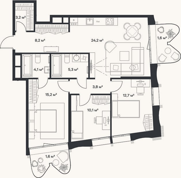 Планировка: 4+ к, 86,8 м²
