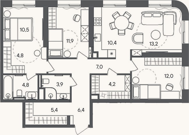 Планировка: 4+ к, 94,5 м²