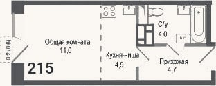 Планировка: Студия, 24,6 м²