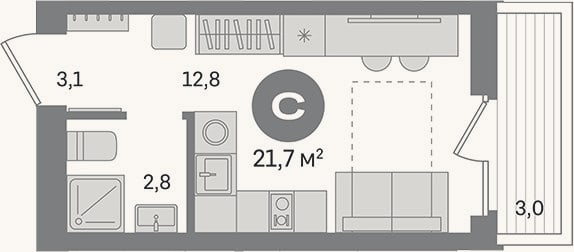 Планировка: Студия, 18,7 м²
