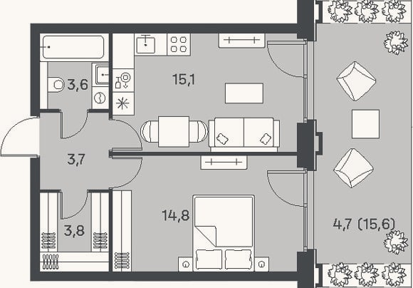 Планировка: 2-к, 41 м²