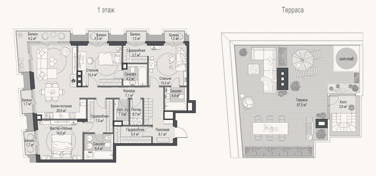 Планировка: 4+ к, 126,4 м²
