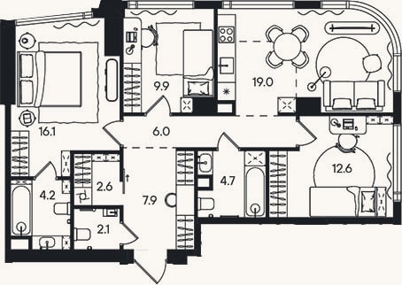 Планировка: 4+ к, 85,1 м²