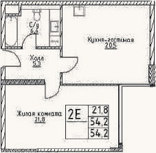 Планировка: 2-к, 54,2 м²