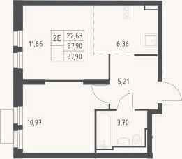Планировка: 2-к, 37,9 м²