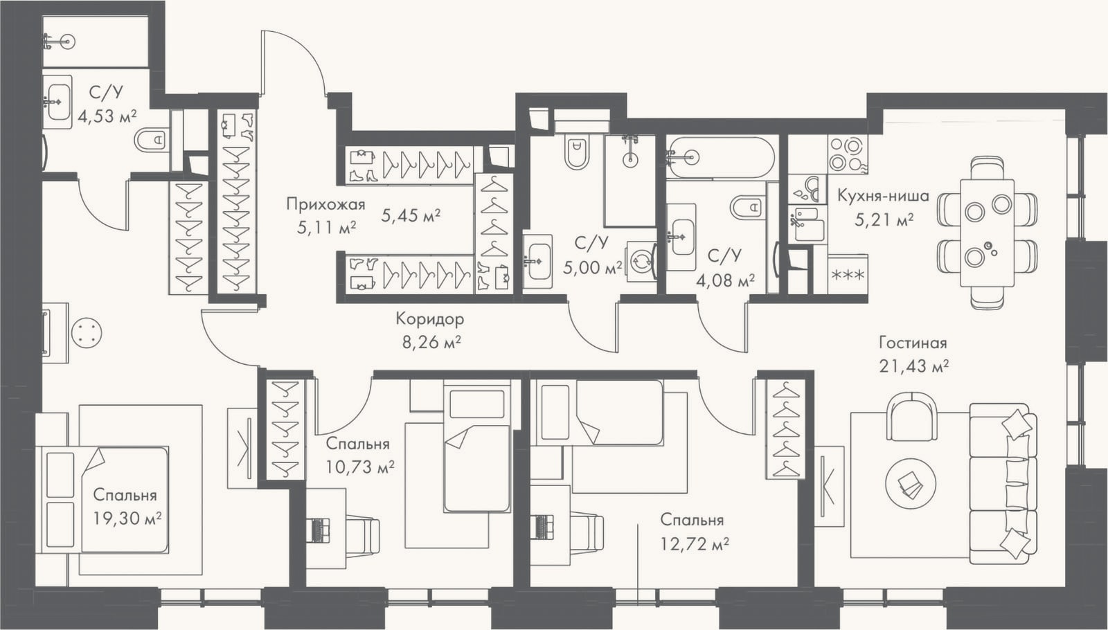Планировка: 4+ к, 102,4 м²