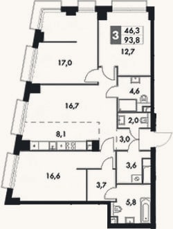 Планировка: 4+ к, 93,8 м²
