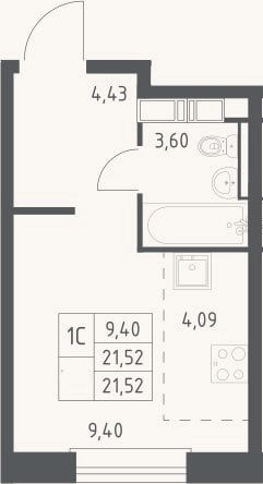 Планировка: Студия, 21,5 м²