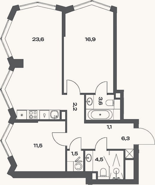 Планировка: 3-к, 71,2 м²