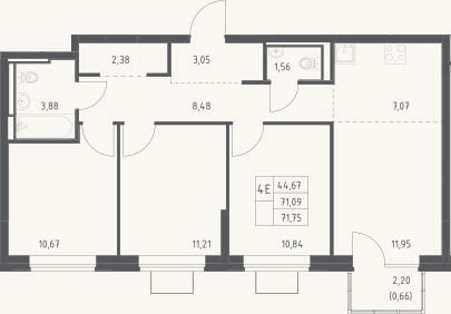 Планировка: 4+ к, 71,1 м²