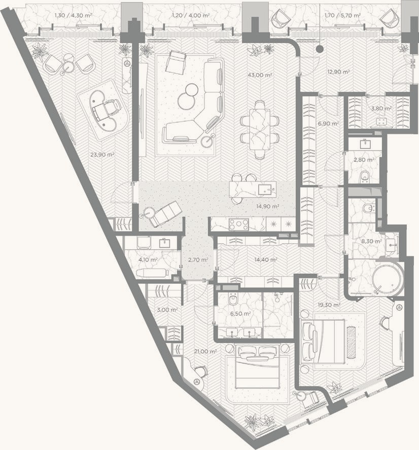 Планировка: 3-к, 187,5 м²