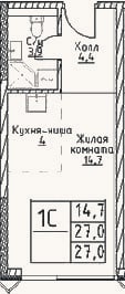 Планировка: Студия, 27 м²