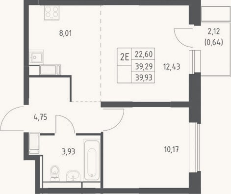Планировка: 2-к, 39,3 м²
