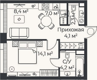 Планировка: 2-к, 40,2 м²