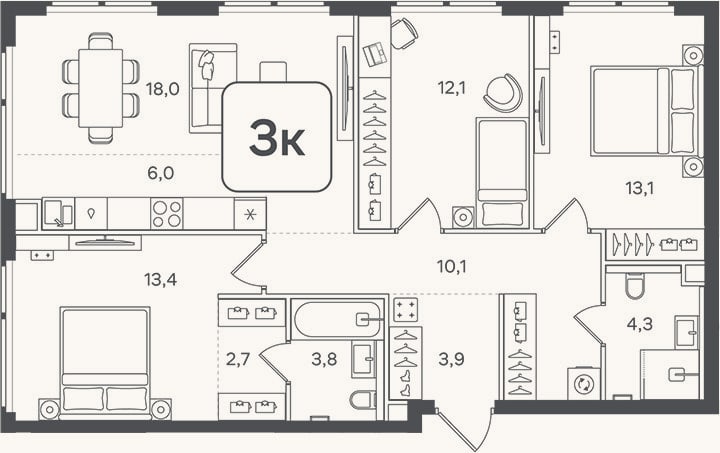 Планировка: 4+ к, 87,4 м²