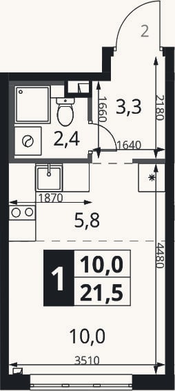 Планировка: Студия, 21,5 м²