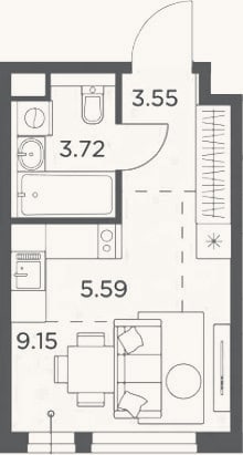 Планировка: Студия, 22 м²