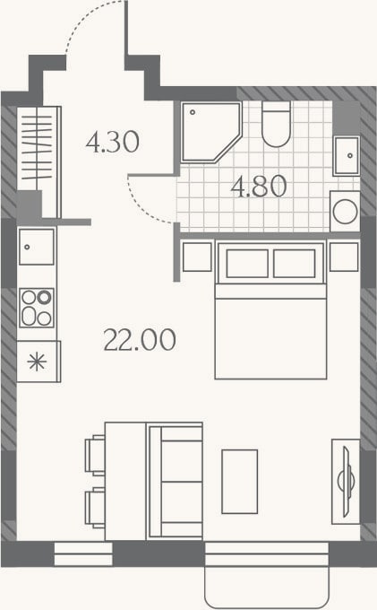 Планировка: Студия, 31,1 м²
