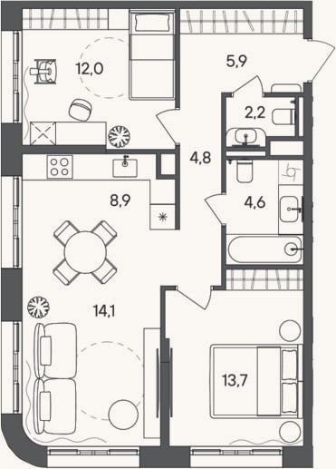 Планировка: 3-к, 66,2 м²