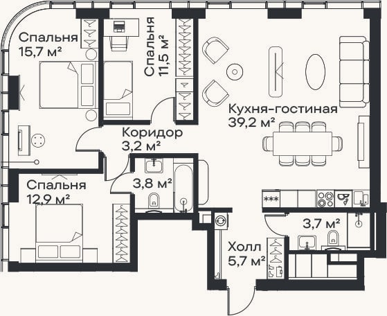 Планировка: 4+ к, 95,7 м²