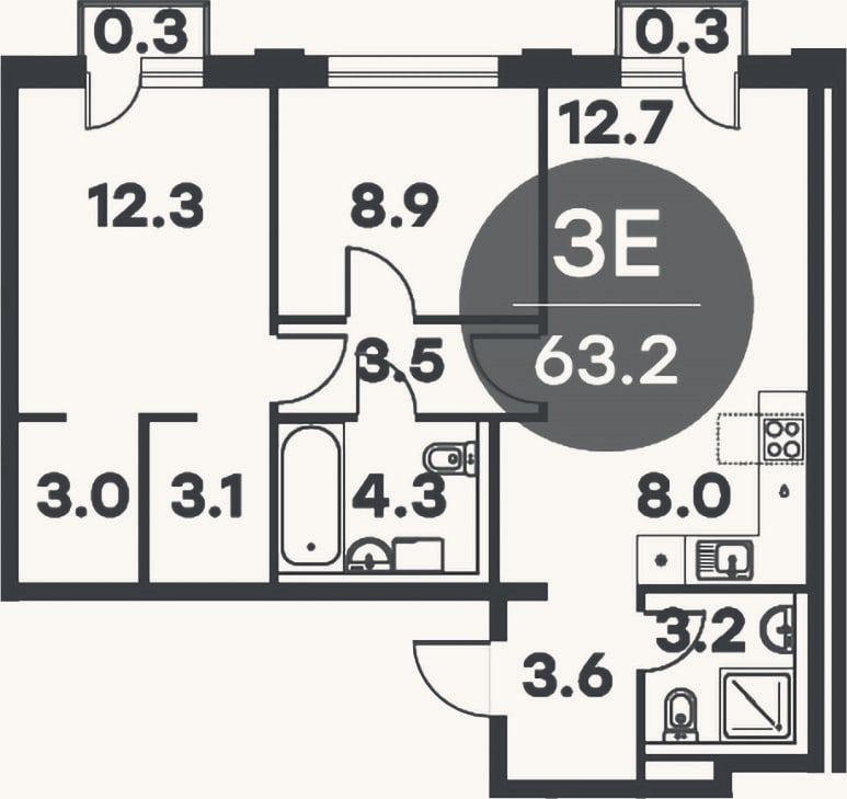 Планировка: 3-к, 62,6 м²